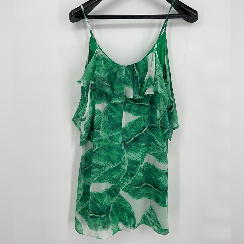 Olivaceous Womens Dress M Green Tropical Floral Mini Island‎ Wear Flowy Sleeves - Picture 2 of 7